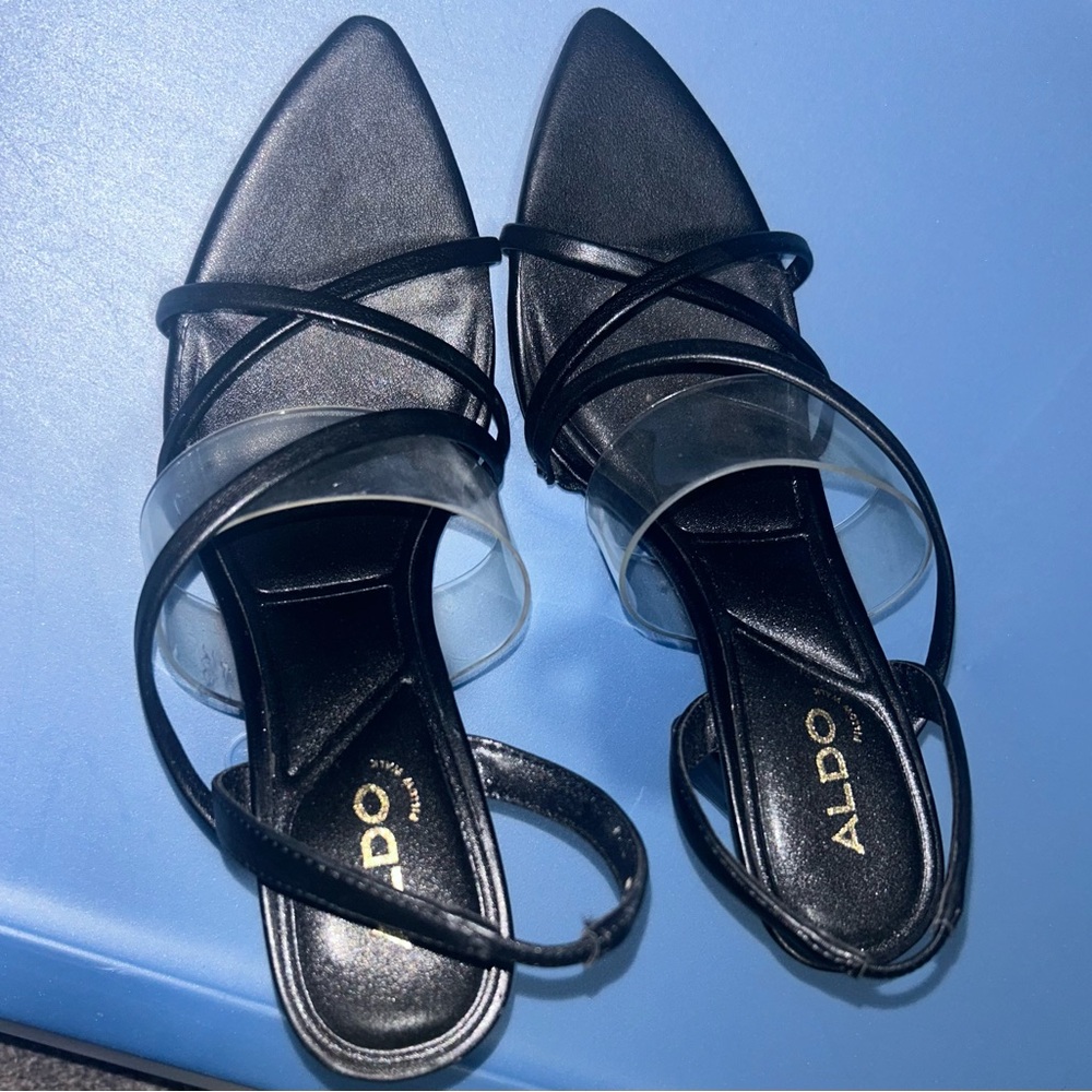 ALDO Black Strappy Heels with Clear Accents